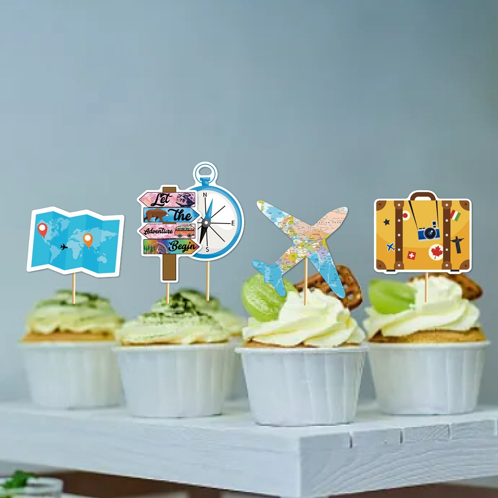 Tema de viaje global transfronterizo fiesta de graduación de jubilación tire de la bandera colgante espiral Tarjeta de pastel inserción decoración suministros