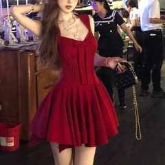 バラ人生四メートルスカートお姫様スカート蝶結び千金感ノースリーブウエストショートワンピース