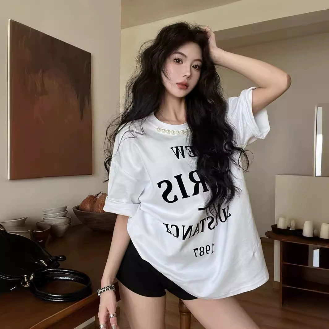 Футболка oversize American style, круглый ворот, летний повседневный крой