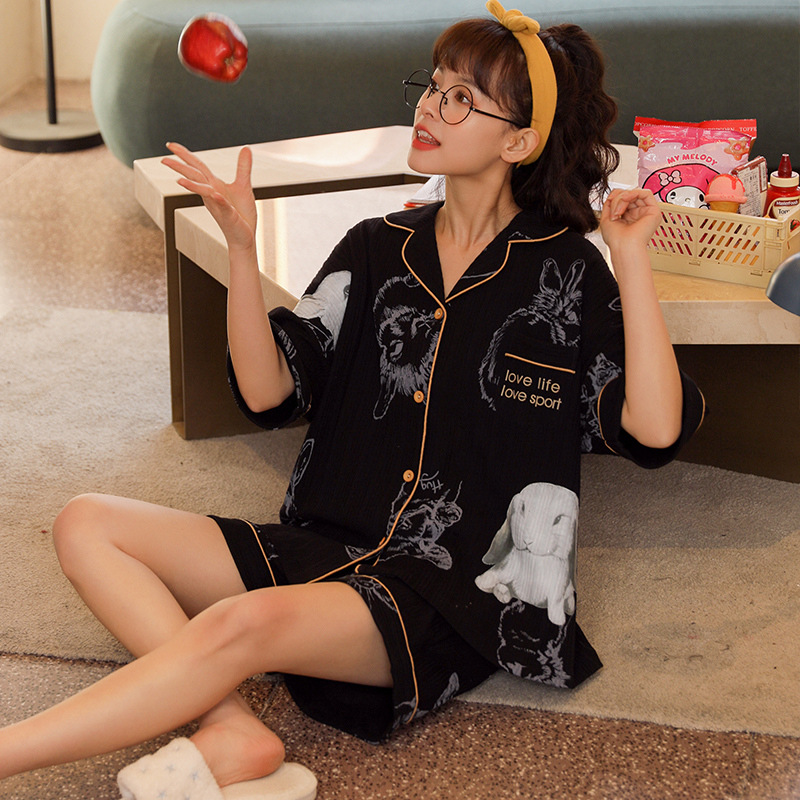 Pijamas de Mujer talla grande de algodón de estilo coreano traje de manga corta para el hogar 2021new verano dulce se puede usar afuera