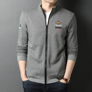 2023 Spring and Autumn Long Sleeve Collar Zipper Baseball Suit Young and Middle-aged Men's Casual Cardigan Solid Color Jacket