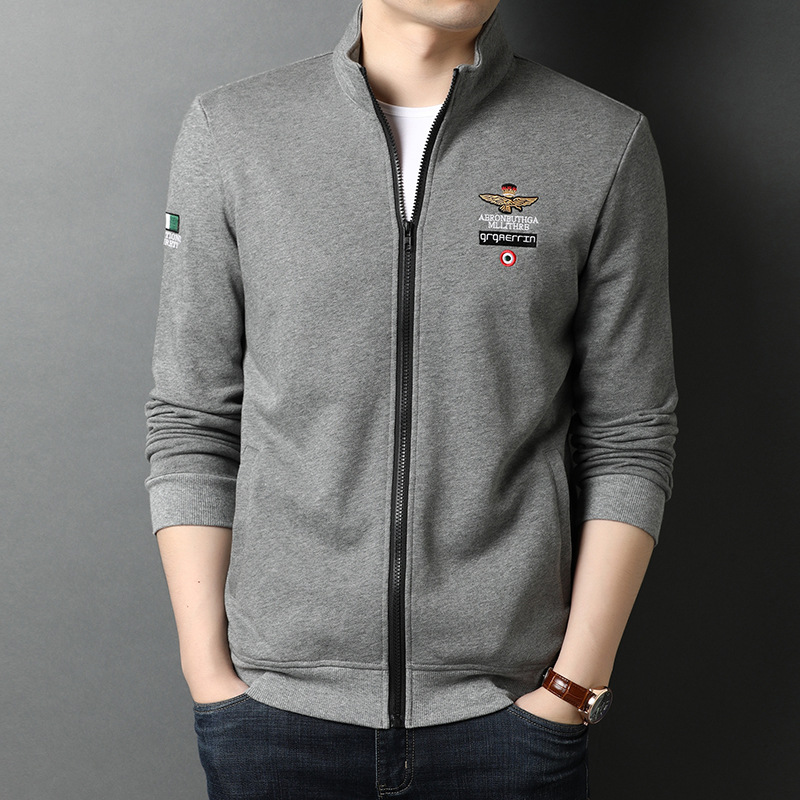 2023 Spring and Autumn Long Sleeve Collar Zipper Baseball Suit Young and Middle-aged Men's Casual Cardigan Solid Color Jacket