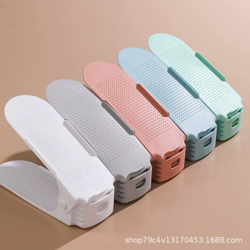 Регулируемая подставка для обуви с двухъярусным утолщенным хранилищем, интегрированная подставка для обуви, двухслойная пластиковая, бесшумная.