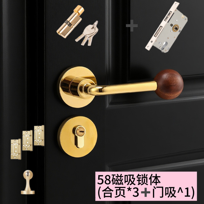 中古风胡桃木球室内门锁家用磁吸静音锁木门分体锁门把手卧室门锁|undefined