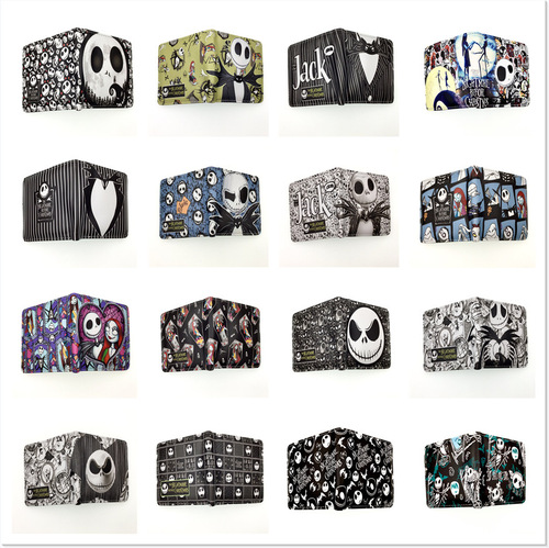 Halloween Skull Jack PU short coin purse The Nightmare Before Christmas student men's and women's leather wallet card holder