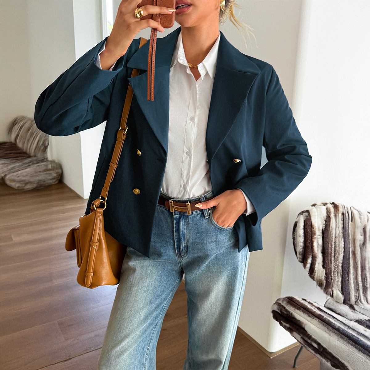 Women's Elegant French Style Blazer Button Down Long Sleeved Outerwear For Autumn Winter_voghion.com