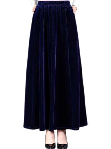 Gold velvet elastic half-length skirt, A-line skirt, women's large-size dance dress, high waist, slimming, all-match long dress