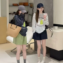高端条纹水果印花长袖T恤+短裤套装女夏季新款休闲百搭减龄两件套