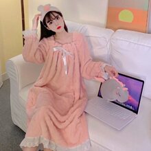珊瑚绒睡裙女秋季冬加厚连体睡衣2025新款网红少女可爱家居服