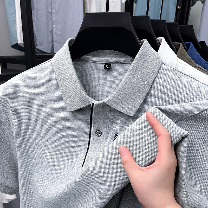 Cross-Border Export High-End Embroidered Summer Men's Polo Shirt Short-Sleeved Lapel Casual Business Collared Pure Cotton T-Shirt for Men