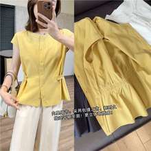 法式小众纽扣收腰亚麻棉衬衫【遮肚腩】夏季透气小衫气质裙摆上衣