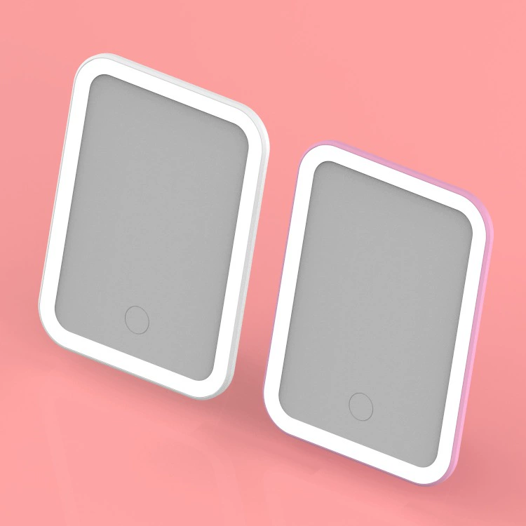 LED ручное складное зеркало с подсветкой, портативное трёхцветное диммируемое, варианты зарядки/вилка