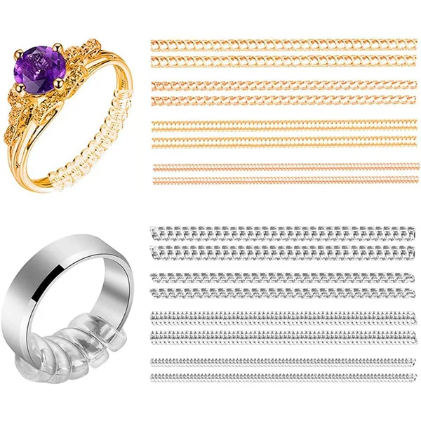10cm Ring Size Adjuster Gold Transparent Silicone Elastic Tool Round Flat Ring Winding 16 Pieces