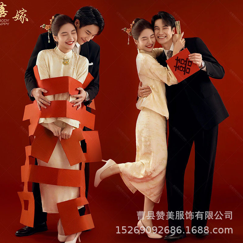 Studio New Chinese style women's engagement dress high-grade bridal toast clothing couple indoor art photo clothing