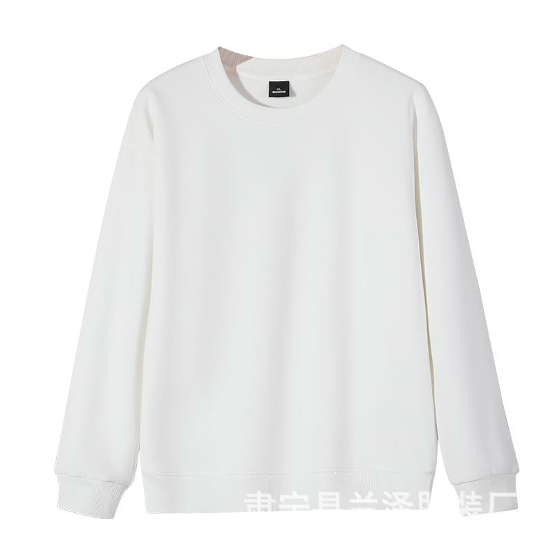 Otoño e invierno 320g algodón chino cuello redondo suéter hombres y mujeres de color sólido caída hombro superior venta al por mayor de gran tamaño de manga larga logotipo impreso