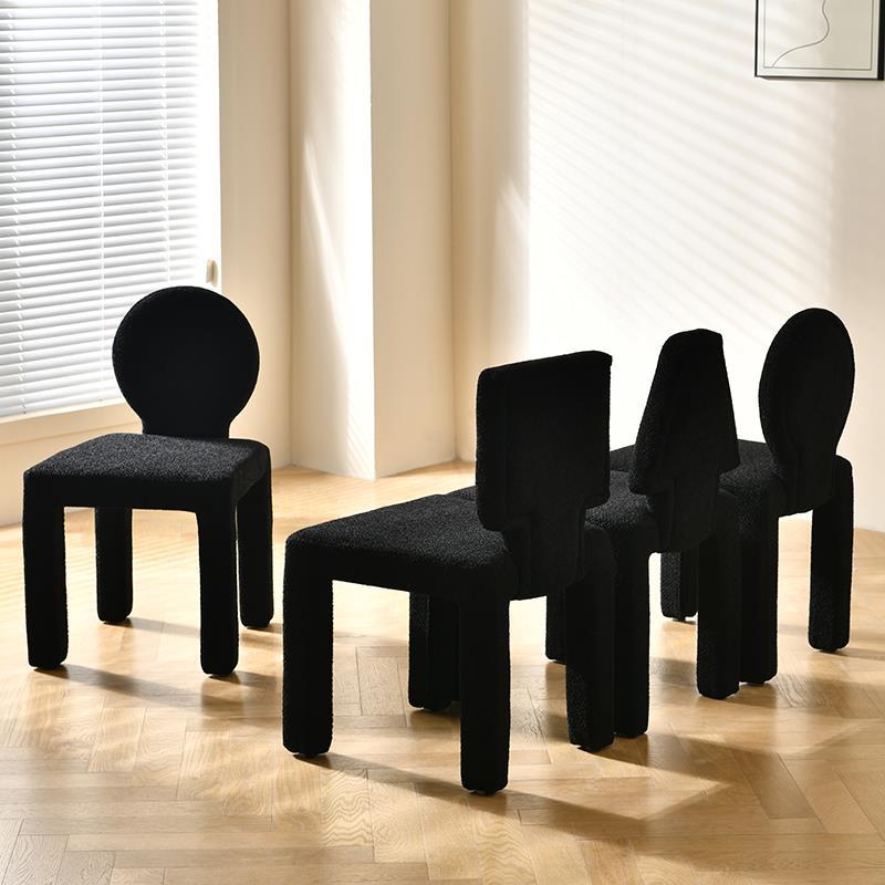 Nordic Creative Black Teddy Fleece Dining Chair for Home Modern Minimalist Ins Style Bench with Backrest Makeup Chair