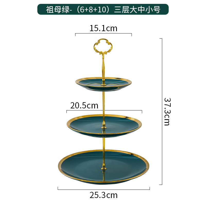 Plato de fruta de doble capa de lujo ligero hogar sala de estar mesa de café merienda plato de caramelo plato de fruta de cerámica de tres capas mesa de postre soporte de la torta
