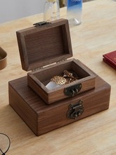 黑胡桃木盒子带锁桌面收纳盒木质证件盒家用储物小箱子实木印章盒