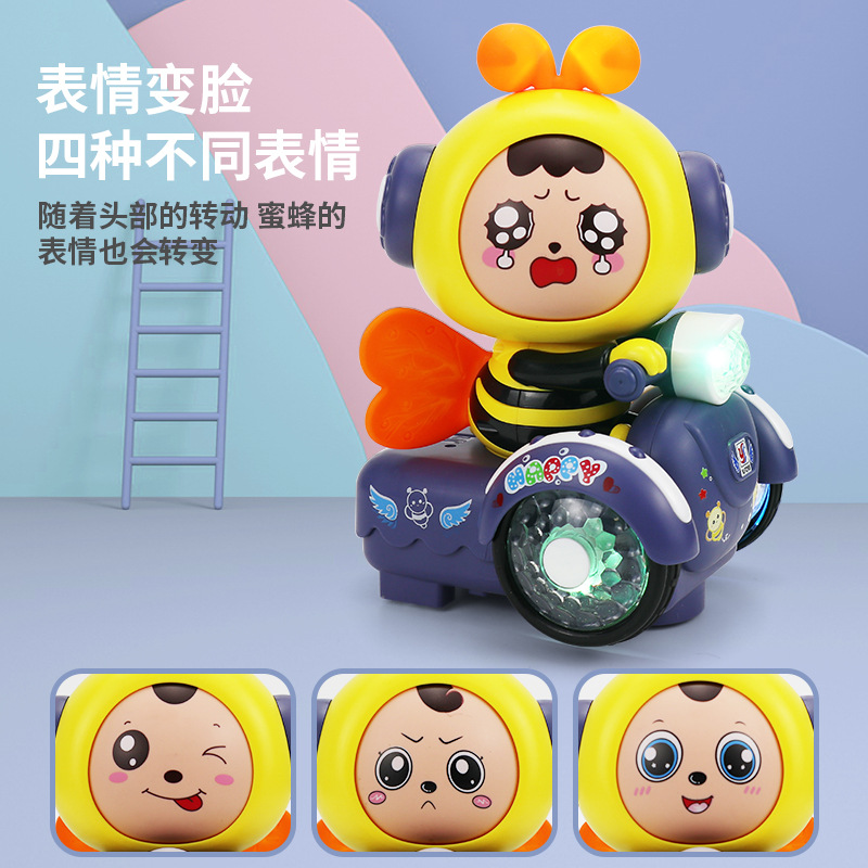 Envío gratuito cara cambiante dibujos animados abeja juguete eléctrico para niños coche luz música universal rueda TikTok Net puesto de mercado nocturno rojo