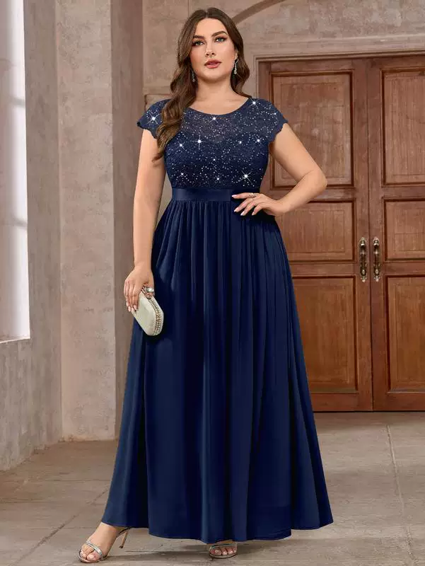 【Plus Size】Knitee Women's Plus Size Sequin Floral Lace V