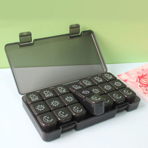 Amazon's new early, mid, and late three times a day, 21-grid medicine box, split into three portable compartments