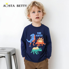 ヨーロッパとアメリカンスタイルのファッション恐竜プリント子供長袖 Tシャツ秋の新男の子長袖プルオーバー送料無料