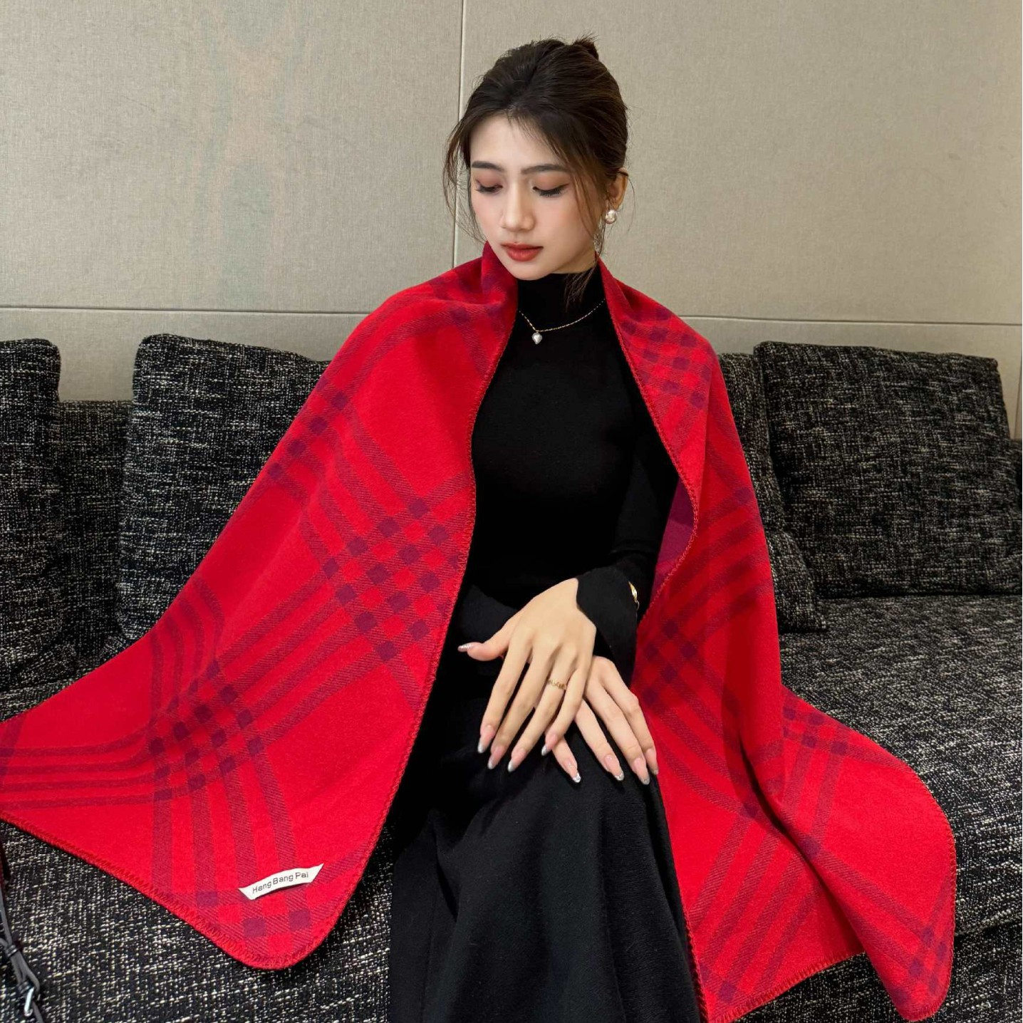Klassischer Karierter Damenschal, Dickes Winter Cape Als Umhang_voghion.com