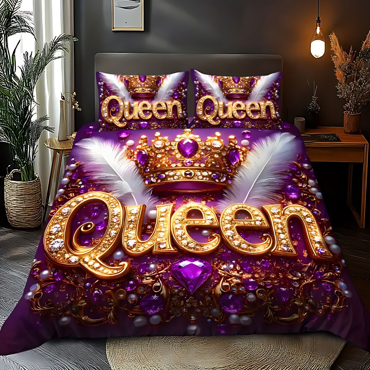 TEMU / JIT transfronterizo textil doméstico con letras de la reina impresión digital de alta definición abrasión edredón set fuente fabricante