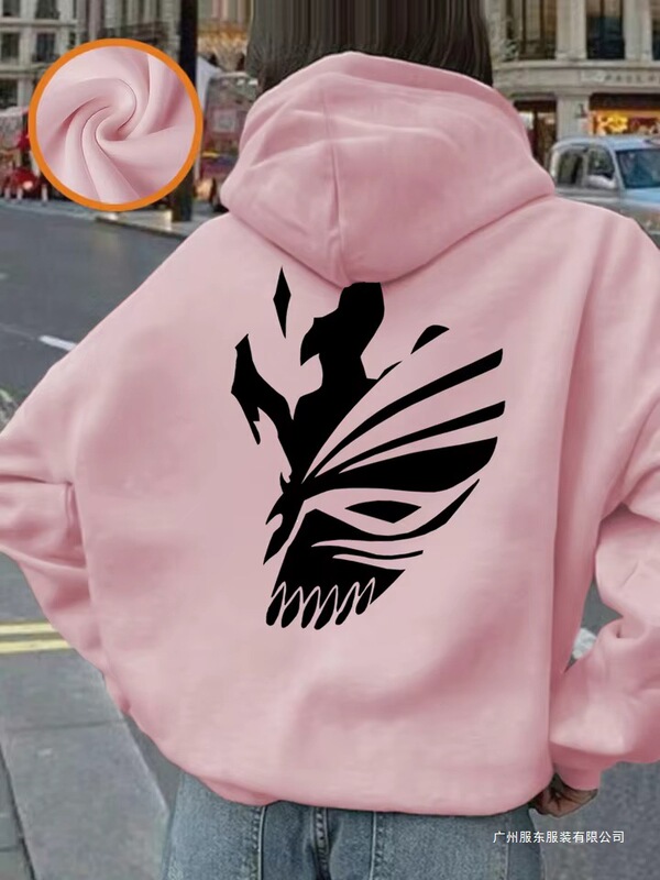 Bleach Ichigo Red Mask Print Hoodie Women's Winter Wool Warm Sweatshirt Casual Pocket Pullover