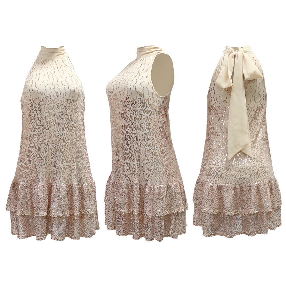 Sparkle & Shine: Women's Sleeveless Round Neck Sequin Party Dress For Casual Outings And Night Out_ecoleips.com