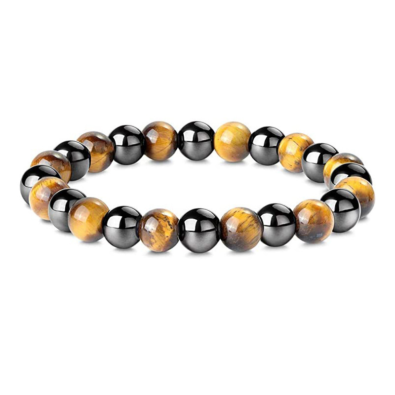 Men's lapis lazuli bracelet elastic rope friend gift black stone barrel beads tiger eye magnet healing bracelet