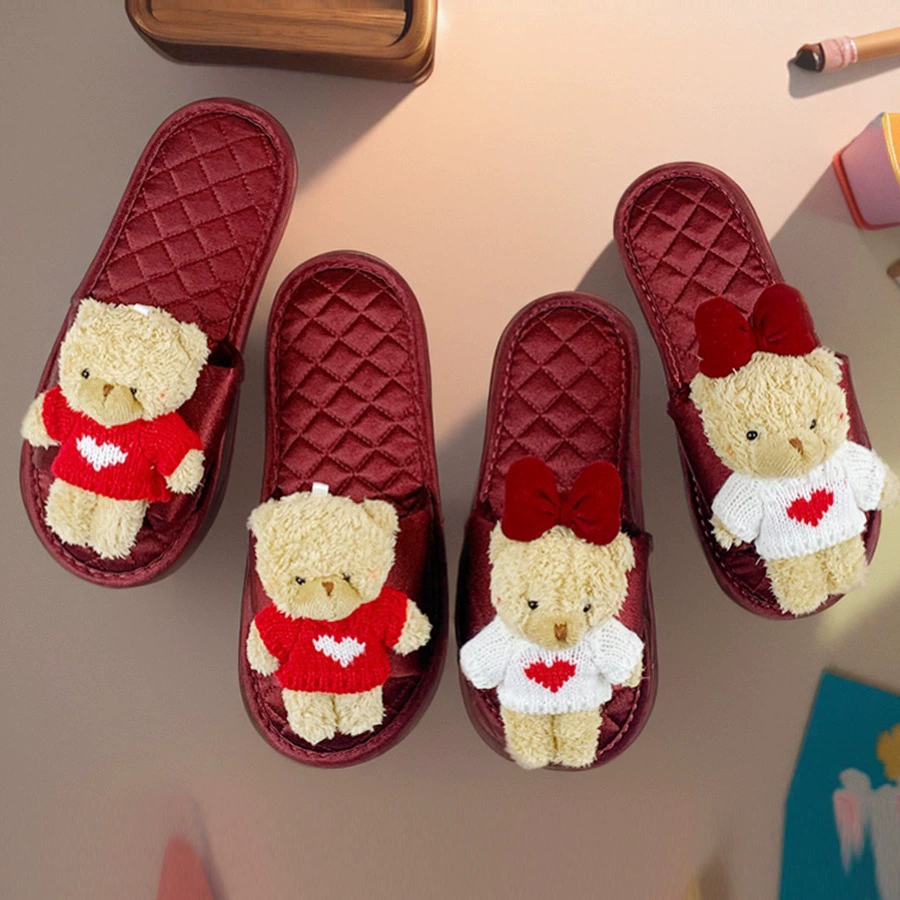 Тапочки женятся пара бордовых летних пар свадебные невесты приданое старшее чувство трехмерный свитер любовный медведь