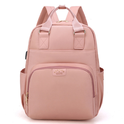 Spring Korean style mommy bag, simple and fashionable mother and baby bag with USB charging large capacity mommy bag multifunctional backpack