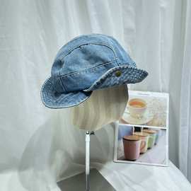 小众设计师款水洗牛仔贝雷帽女春夏日系渔夫帽时尚复古画家报童帽