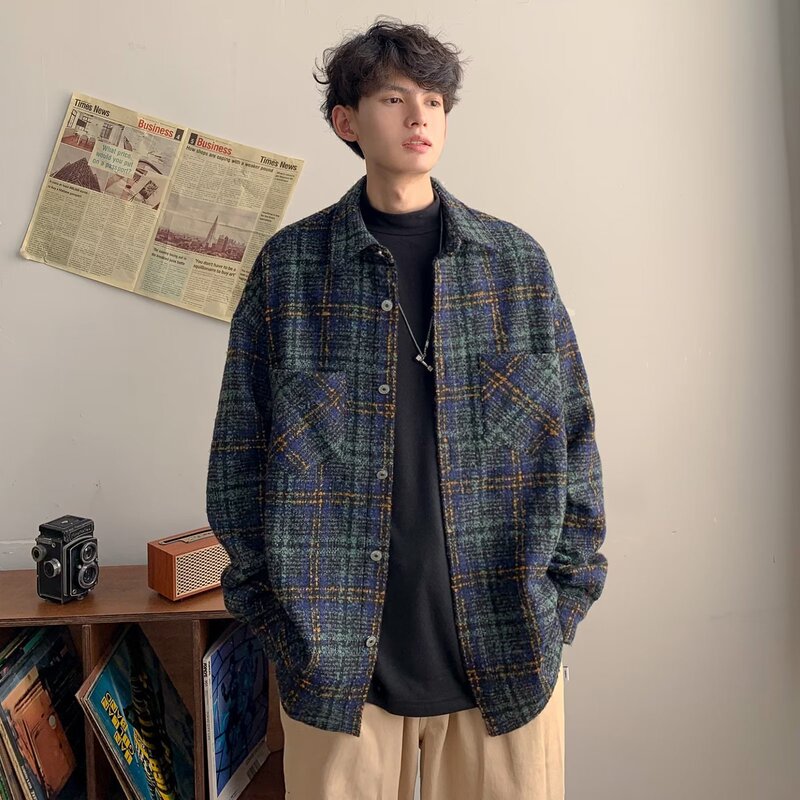 Spring, Autumn, and Winter Plaid Jacket New Fashion Versatile Trendy Loose Lapel Casual Cool Young Jacket