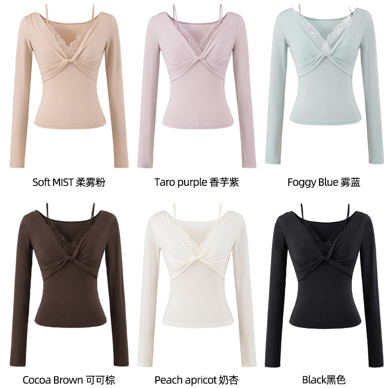 Soft and Pure White Twisted Lace Long-Sleeved T-Shirt for Women in Spring & Fall Sexy Elegant Waist Knitted Bottoming Shirt Top