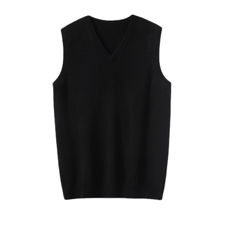 Cashmere demi-season vest, men's solid sweater sleevless for leisure, V-neckline