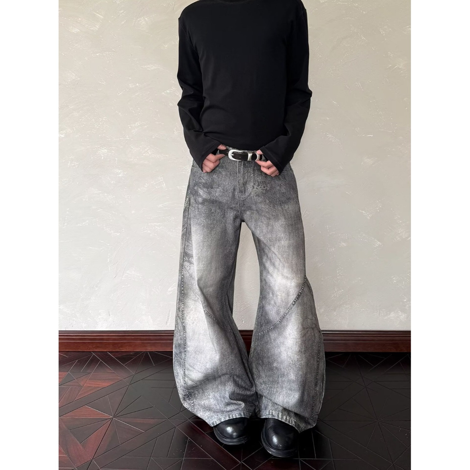 Vintage American Style Smoky Grey Bootcut Jeans For Men & Women - Relaxed Fit Retro Denim Pants_mkmklike.com