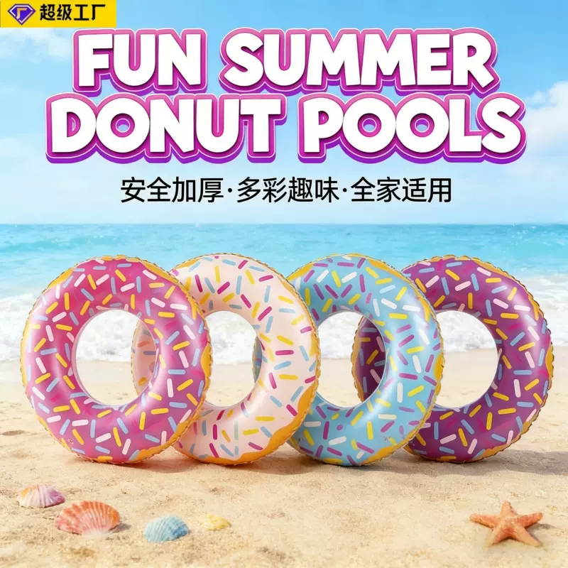 跨境定制PVC游泳圈粉色咖啡色运动游泳用品可爱卡通充气式甜甜圈