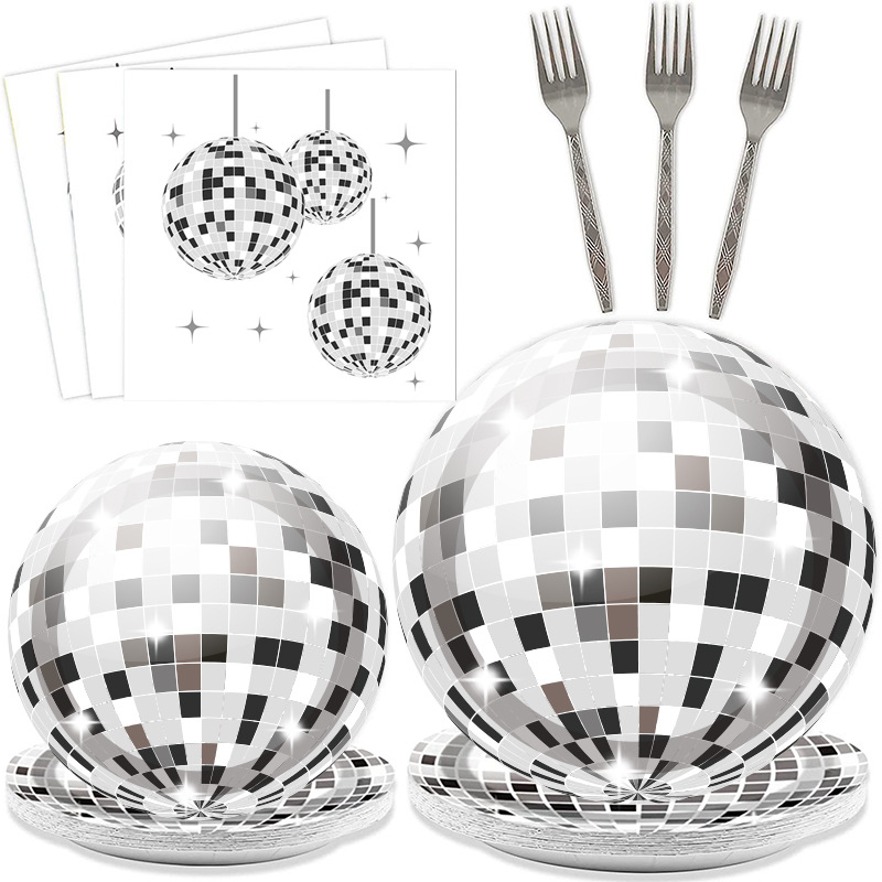 New disco birthday decoration disco holiday tableware birthday party decoration vintage paper plate paper cup tablecloth