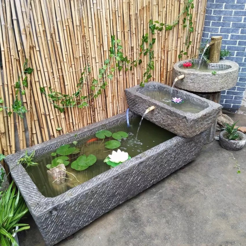 定制老石槽园林广场荷花池流水摆件家用庭院养鱼石槽马槽猪槽