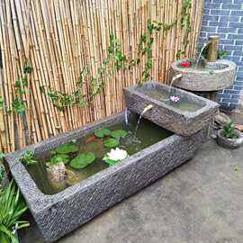 定制老石槽园林广场荷花池流水摆件家用庭院养鱼石槽马槽猪槽
