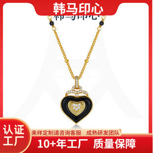 Body 925 Silver Love Black Agate Necklace Electroplated 18K Gold Handmade Bead Chain Niche Light Luxury Design Pendant