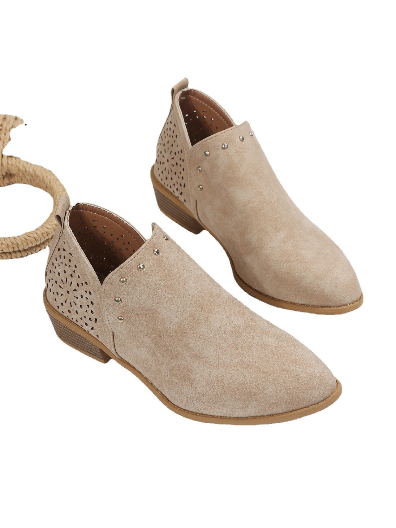 Spomladanski in jesenski modni škornji s kratkimi nogavicami iz semiša s preprostim šivom_voghion.com