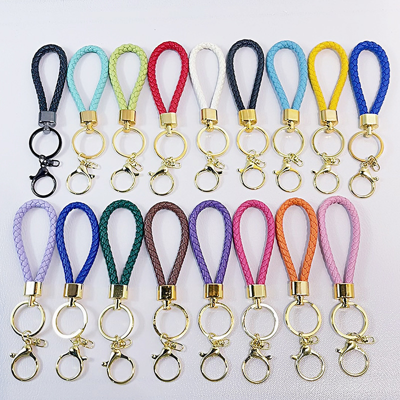 Manufacturer Spot Wholesale Bracelet Keychain Pu Braided Leather Rope Keychain Pendant Key DIY Bag Accessories Wholesale