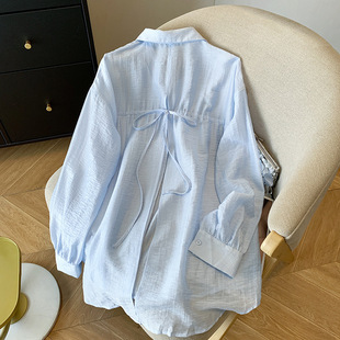 Cool Long-Sleeved Shirt for Women 2025 Summer New Style Bow Slit Loose Top Thin Sun Protection Cardigan Jacket