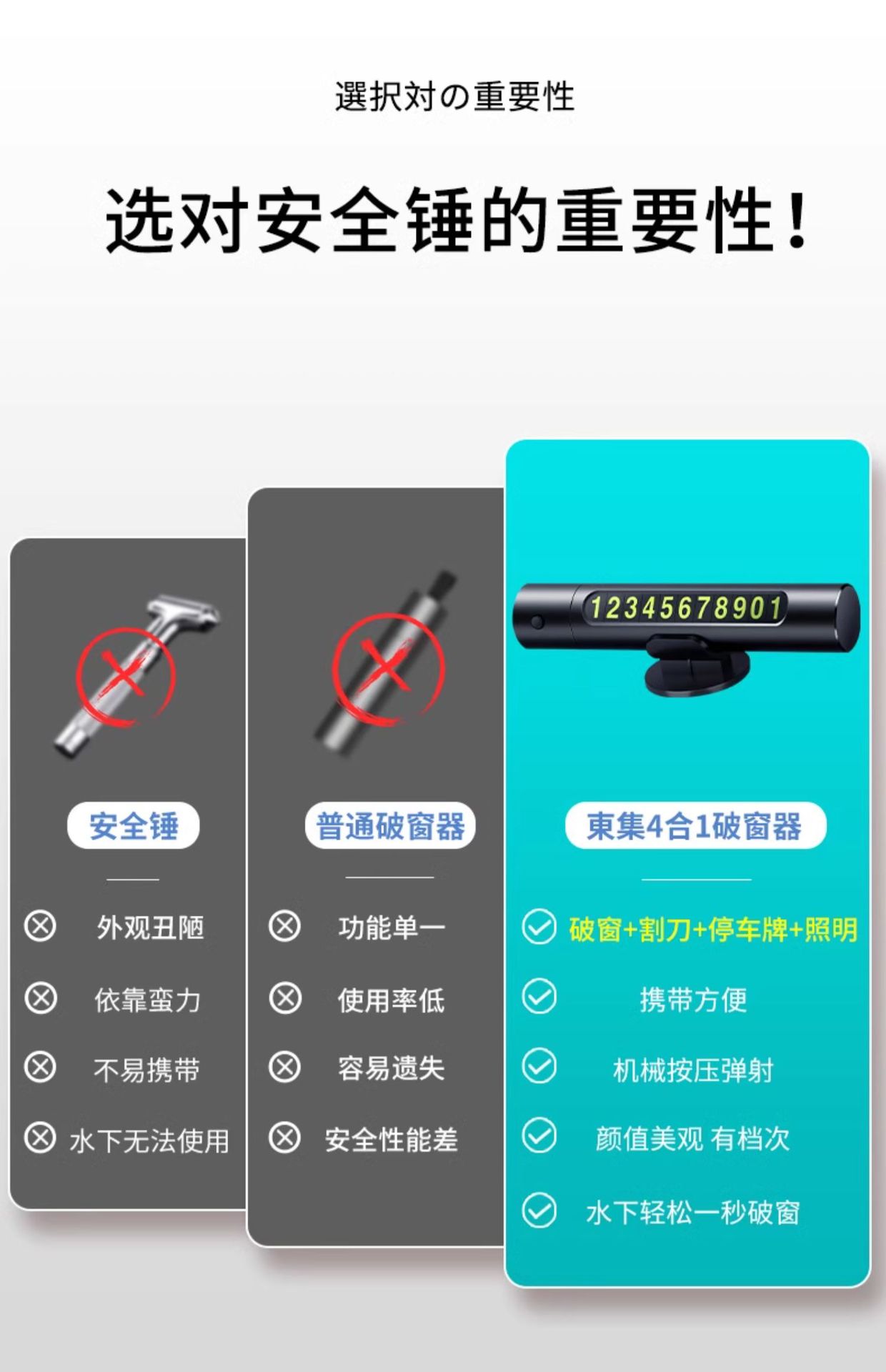 Car Life-saving Hammer Safety Hammer Car Escape Tool Window Breaker Cone Car Knock Tempered Glass Blast Break