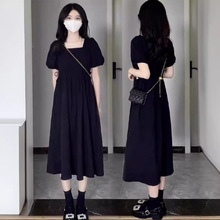 黑色连衣裙女小个子2024新款法式赫本风小黑裙收腰显瘦长裙子夏季