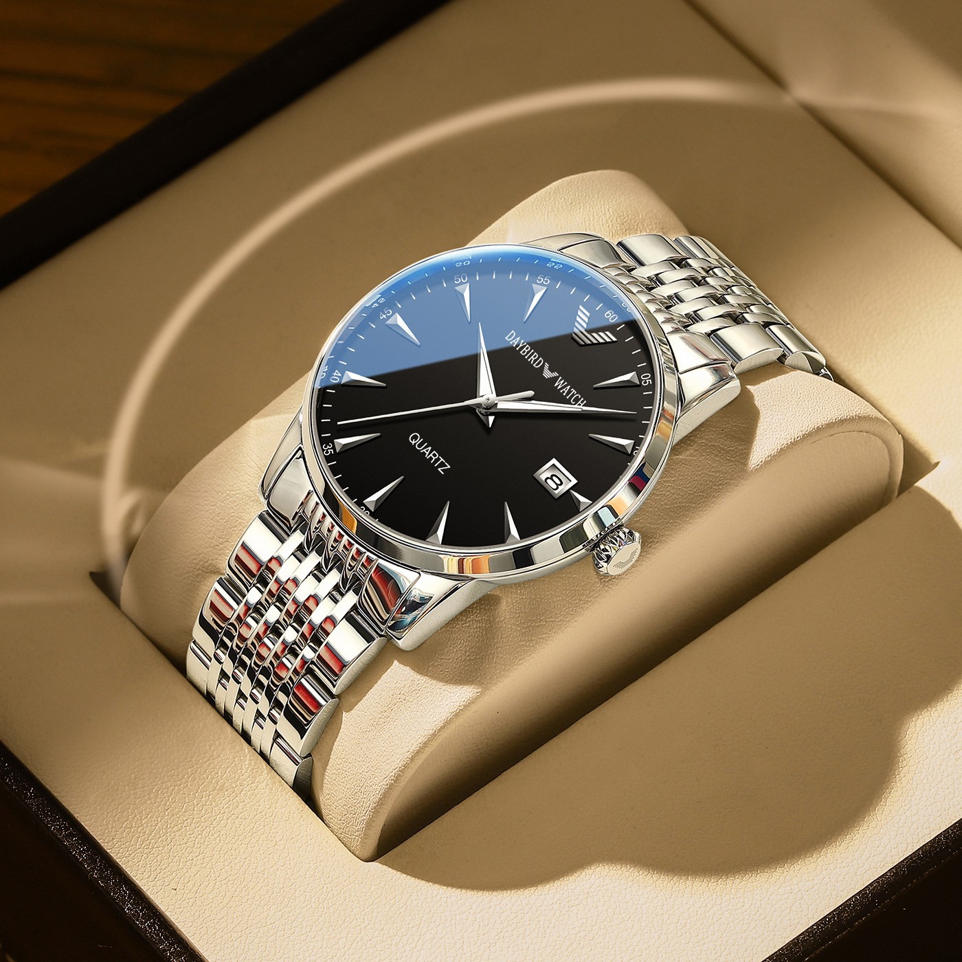 Daybird New High-End Classic Simple Stainless Steel Quartz Men's Watch Waterproof Calendar Business Watch