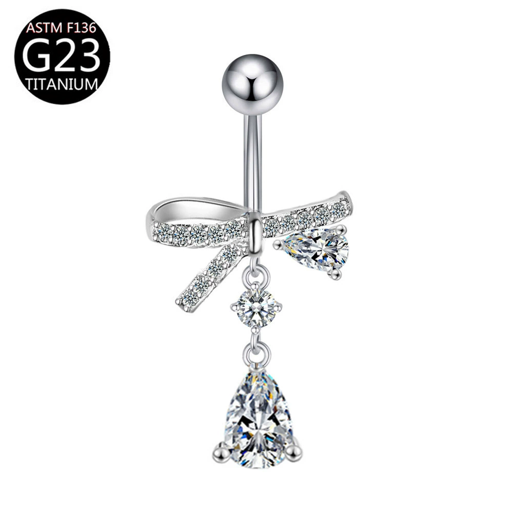 Belly button piercing with zircon drop-shaped, flowered